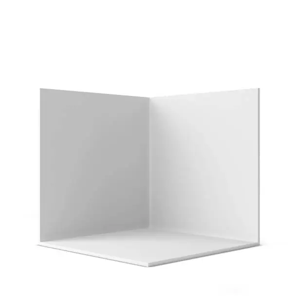 Simple trade show booth. Square corner. 3d illustration isolated on white background