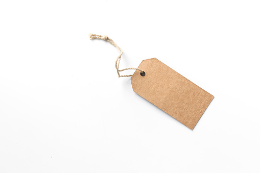 Brown label tag isolated on white background.