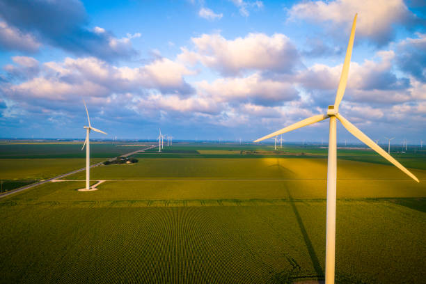 istock Drone View Wind Turbine Farm at Sunset in Taft , Texas 985385216