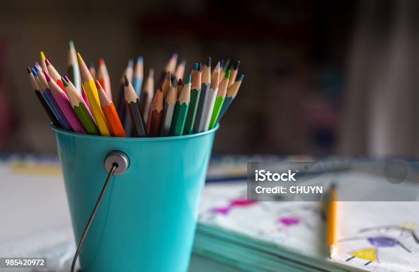 Happy Colors Stock Photo - Download Image Now - Bucket, Pencil, Colored Pencil