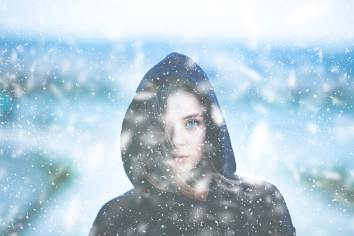 Woman in snowy winter