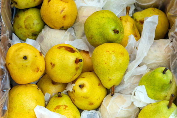 istock Yellow pears for sale at a market 985432718