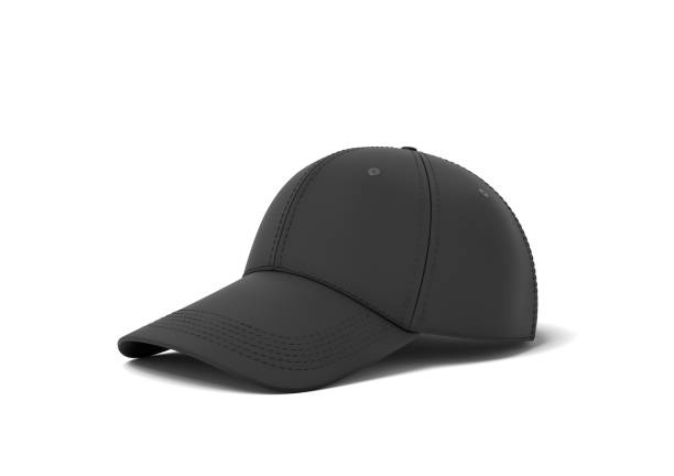 istock 3d rendering of a single black baseball cap with black stitching lying on a white background 985459212