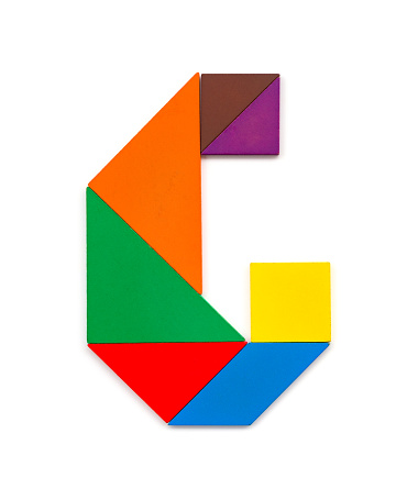 tangram shaped like a letter G on white background