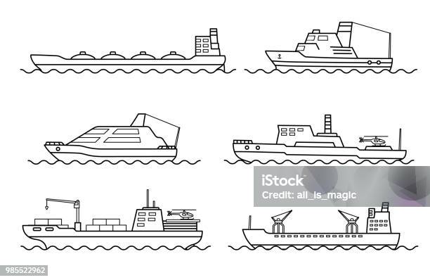 Set Of Scientific Exploration Ships Sea Research Transportation Vehicle Ocean Ship Stock Illustration - Download Image Now