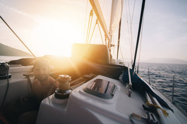 istock Sailboat bow on sunset sea 985523272