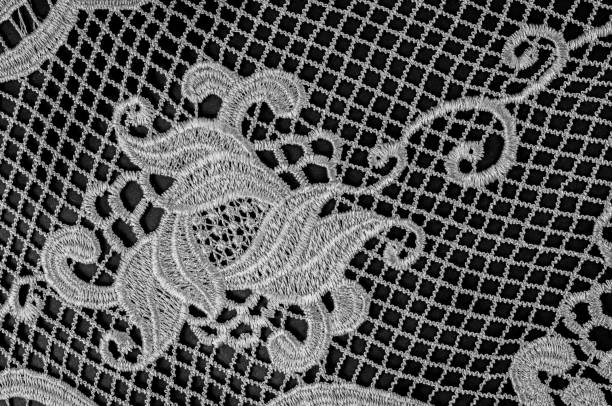 istock texture, pattern. The lace fabric is gray, black and white. Featuring the luxury and flash of the 1920s, take home this French Aqua Gray and a metallic silver striped floral lace with lashes. 985535652
