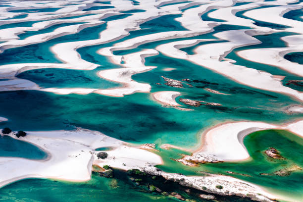 Aerial view of Lençois Maranhenses Aerial view of Lençois Maranhenses Lençóis Maranhenses National Park stock pictures, royalty-free photos & images