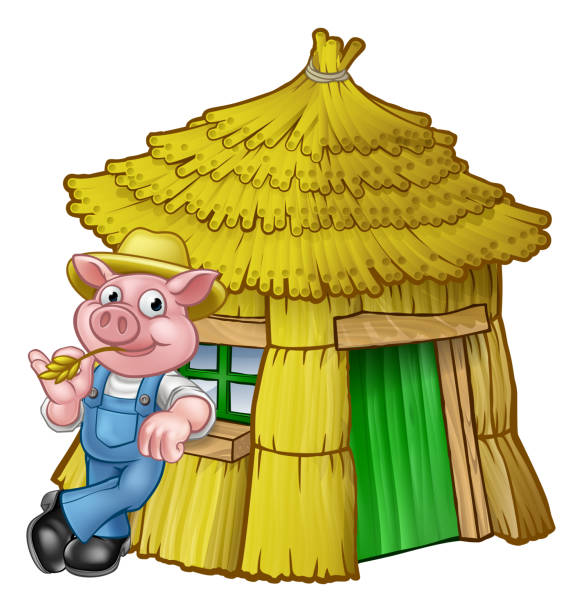 Three Little Pigs Fairy Tale Straw House Stock Illustration - Download  Image Now - Three Little Pigs, House, Straw - iStock