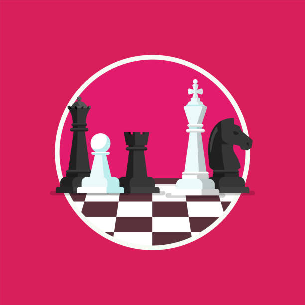 illustrations, cliparts, dessins animés et icônes de stratégie d’entreprise avec des figures d’échecs sur un échiquier - jeu déchecs