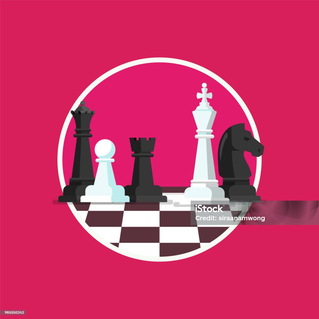 Business strategy with chess figures on a chess board Business strategy with chess figures on a chess board. Flat design icon Chess stock vector