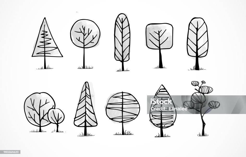 Set of doodle sketch trees on white background Set of doodle sketch trees on white background. Tree stock vector