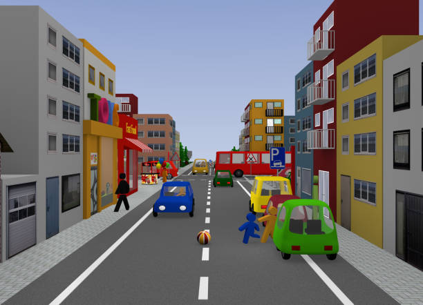 istock City view with traffic situation: Children playing. 985568792