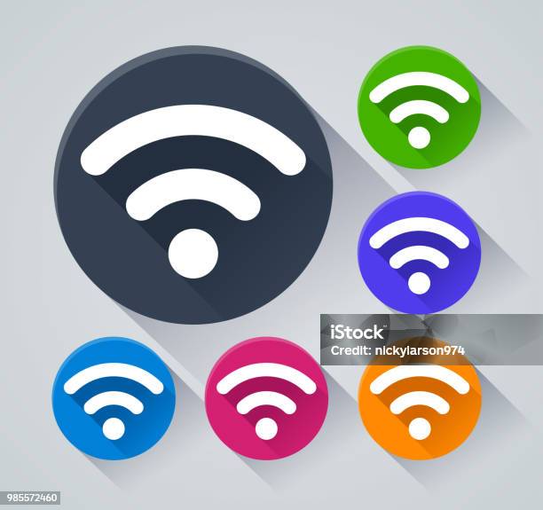 Ilustración de Iconos De Círculo De Wifi Con Sombra y más Vectores Libres de Derechos de Tecnología inalámbrica - Tecnología inalámbrica, Ícono, Símbolo