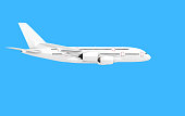 3D illustration airplane of Airbus A380 isolated on blue background. Right side view