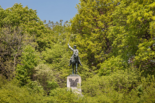 Grand Army Plaza, Brooklyn, New York, USA – May 9, 2018: Civil war monument showing general Henry Warner Slocum on horse back