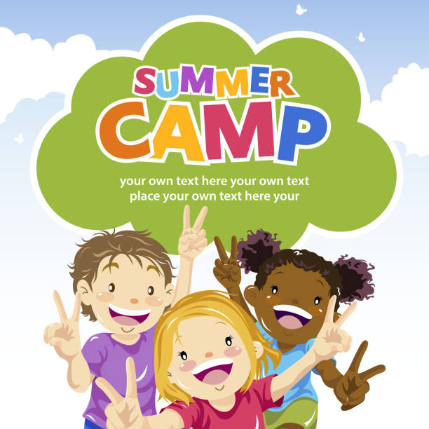 ilustrações, clipart, desenhos animados e ícones de acampamento de verão as crianças - summer camp sign child summer