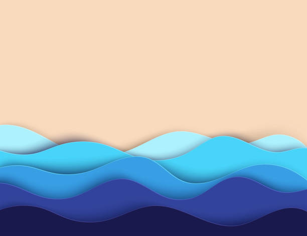 istock Abstract paper art sea or ocean water waves and beach. Summer background with seacoast. Deep paper cut style 985583054