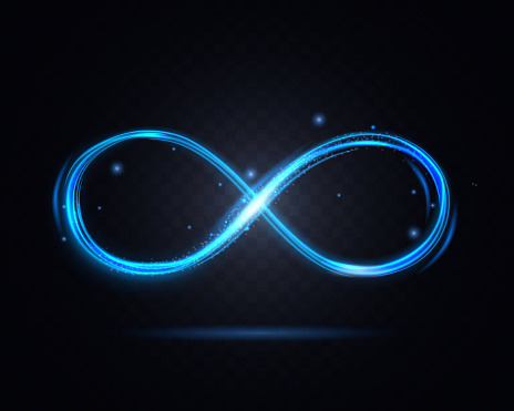 Shiny Infinity Symbol on a Dark Transparent Background for Web and App Graphic Design. Vector illustration of Decor Element