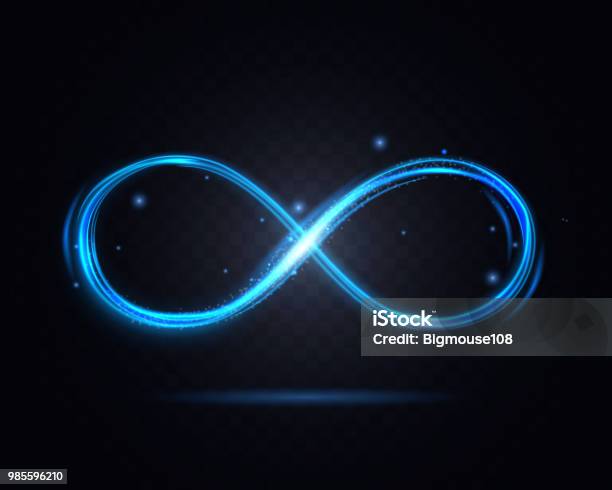 Shiny Infinity Symbol On A Dark Transparent Background Vector Stock Illustration - Download Image Now