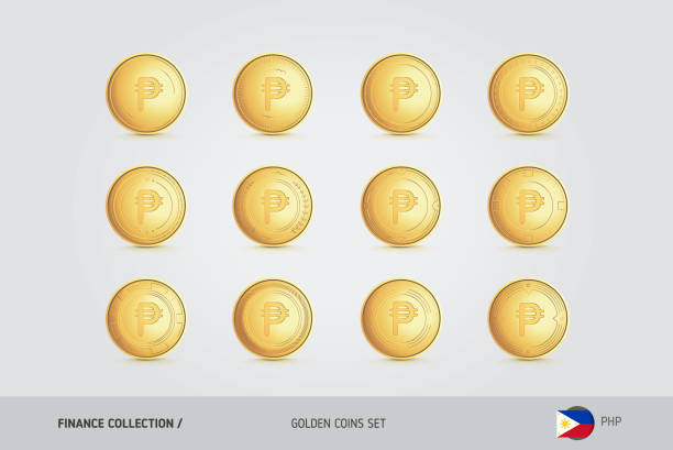 istock Golden coins. Realistic golden Philippine Peso coins set. Isolated objects on background. Finance concept for websites, web design, mobile app, infographics. 985597426