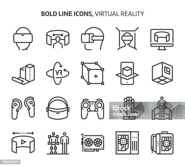 Virtual Reality Bold Line Icons Stock Illustration - Download Image Now - Editable Stroke, Virtual Reality Simulator, Virtual Reality