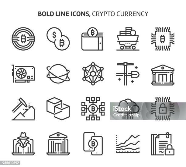 Crypto Currency Bold Line Icons Stock Illustration - Download Image Now - Editable Stroke, Cryptocurrency, Bitcoin