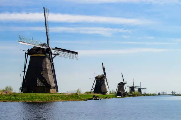 Photo of The Netherlands rural landscape with famous windmills in Kinderd
