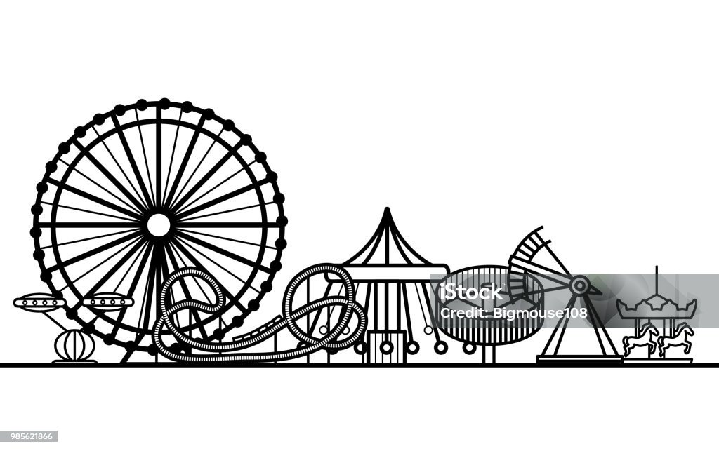 Silhouette Black Amusement Park. Vector Silhouette Black Amusement Park Attraction Leisure in City Concept Element Web Design Style. Vector illustration Traveling Carnival stock vector