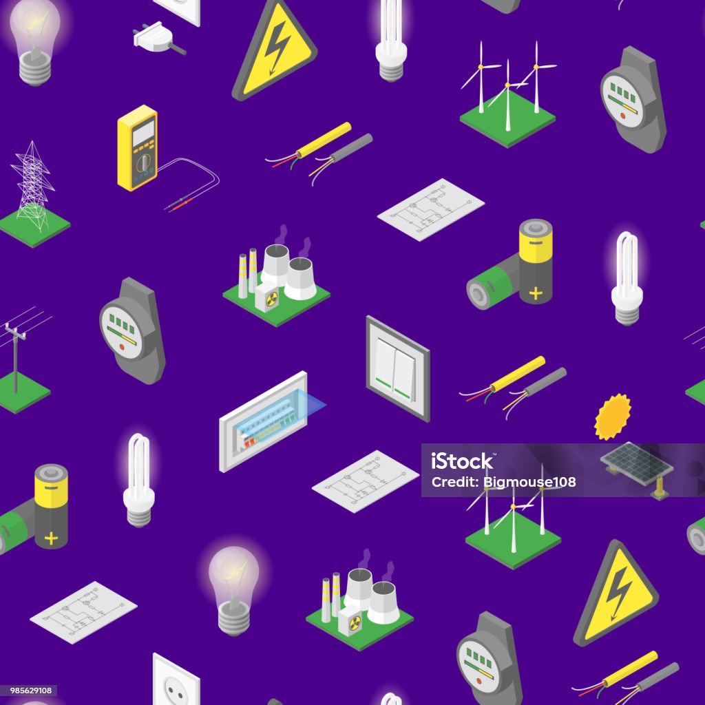 Power Seamless Pattern Background Isometric View Vector Stock ...