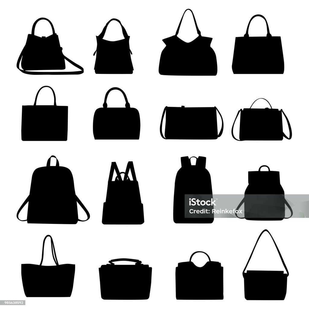 bag Set of black silhouettes of handbags, vector. Simple set of handbag for web design isolated on white background. Purse stock vector