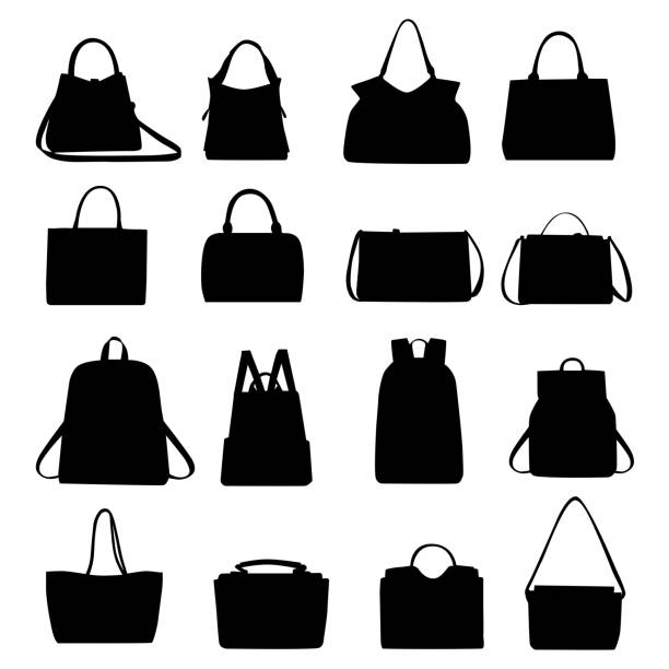 bag Set of black silhouettes of handbags, vector. Simple set of handbag for web design isolated on white background. purse stock illustrations