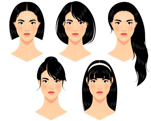Asian women Young asian women with different hairstyles. black hair illustrations stock illustrations