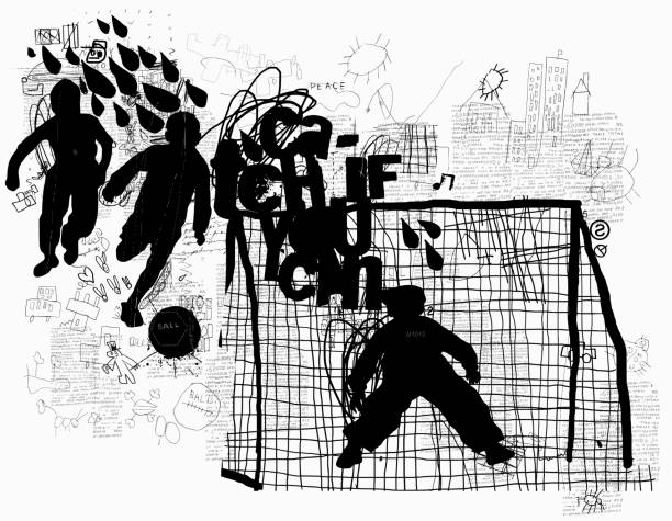 ilustraciones, imágenes clip art, dibujos animados e iconos de stock de fútbol callejero - soccer child silhouette sport