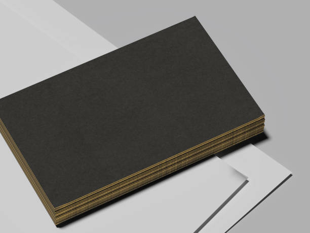 istock Set of black blank cards on light grey background, 3d rendering 985649146