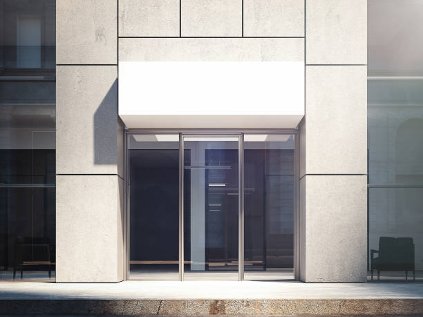 istock Business center entrance exterior. 3d rendering 985651030