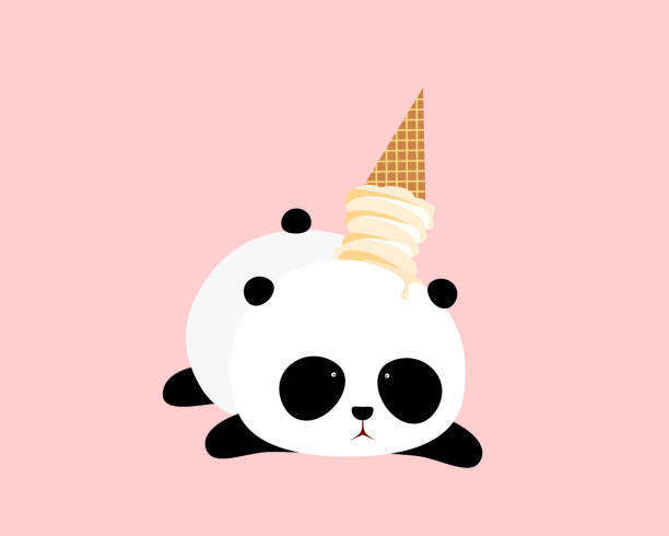 Vector Illustration - A cute cartoon giant panda falls down on the ground, a melted ice cream falls on his head Vector Illustration - A cute cartoon giant panda falls down on the ground, a melted ice cream falls on his head bear stomach stock illustrations