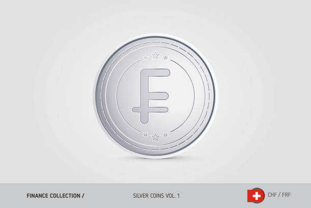 istock Silver coin. Realistic silver Swiss Franc coin. Isolated object on background. Finance concept for websites, web design, mobile app, infographics. 985665142
