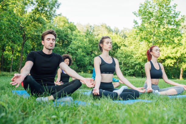istock Yoga practitioners in lotus position 985671716