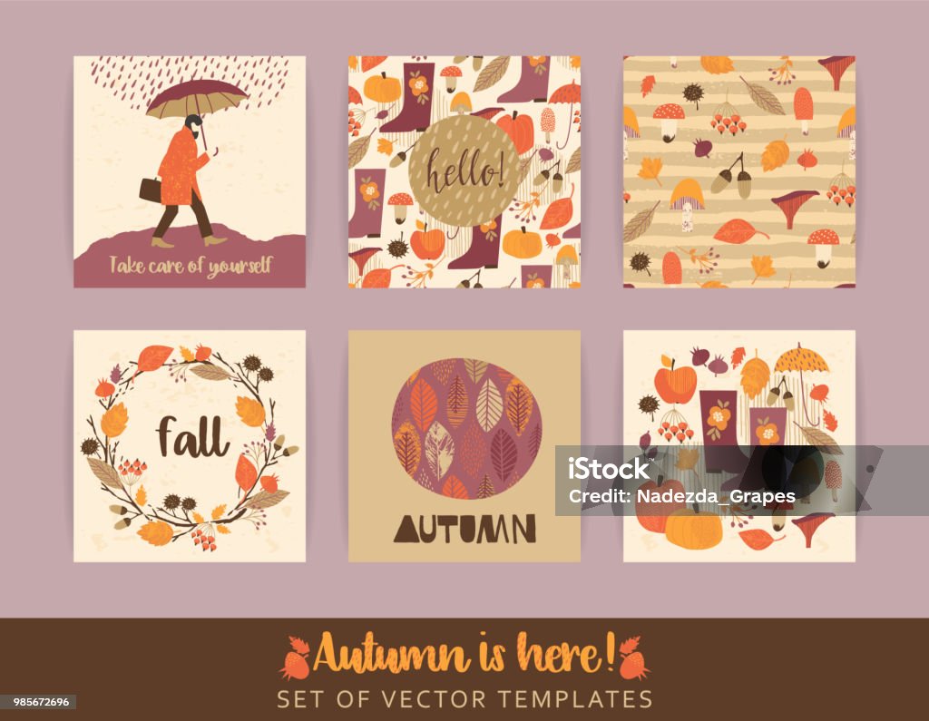 Set di carte d'autunno creative artistiche. - arte vettoriale royalty-free di Autunno