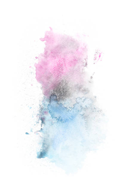 istock Abstract painting with light blue and purple paint blots on white 985680316