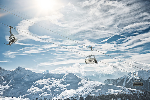 chair ski lift in beautifil winter landscape over Davos in Switzerland