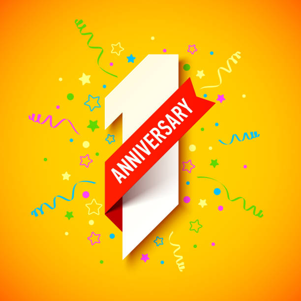 obchody rocznicy jednego roku - jeden przedmiot stock illustrations