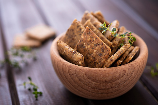 Homemade seeds crackers with thyme