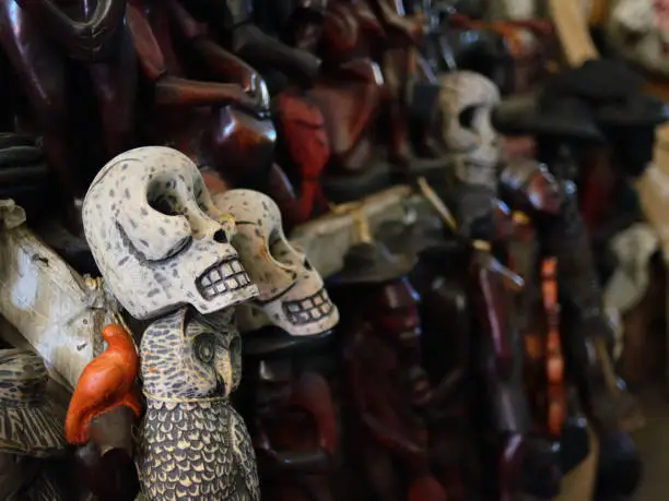 Figurines voodoo on Iron Market in the centre of capital city Haiti