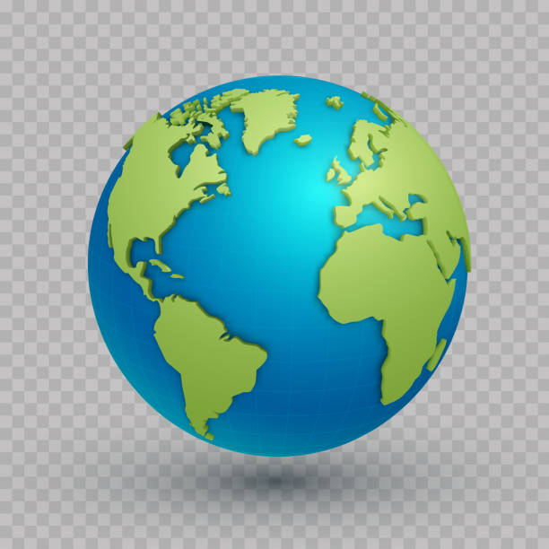 3d world map globe 3d world map globe. Three-dimensional spherical model of Earth with land surface to navigate and explore geographic data globe navigational equipment stock illustrations