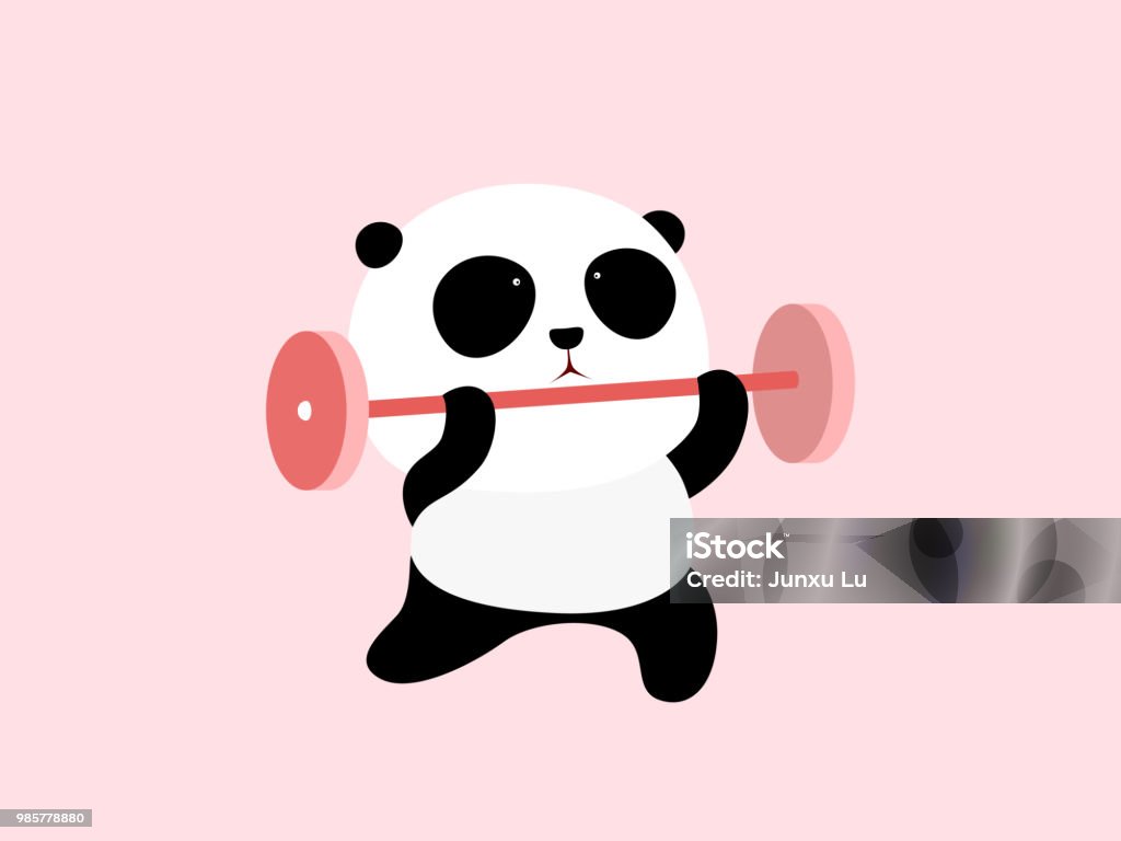 Vector Illustration A Cute Cartoon Giant Panda Is Doing Weight Lifting  Stock Illustration - Download Image Now - iStock