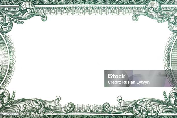Foto de Fronteira Do Dólar Americano Com Área Meio Vazia e mais fotos de stock de Moeda Corrente - Moeda Corrente, Moldura de Quadro - Composição, Nota de dólar americano