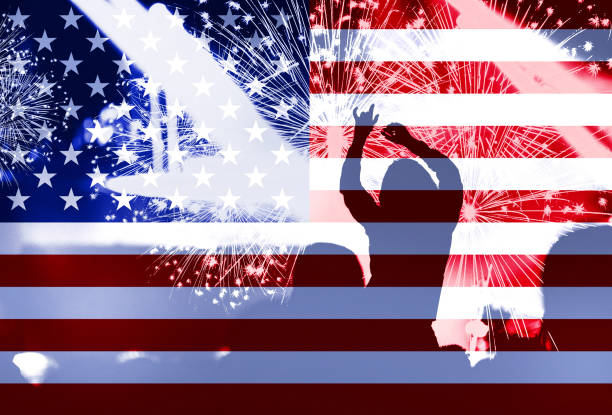istock Independence day, fireworks, crowd and flag of America 985812444