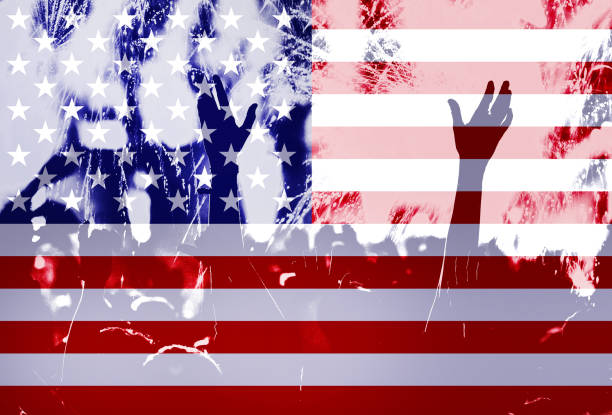 istock Independence day, fireworks, crowd and flag of America 985812448